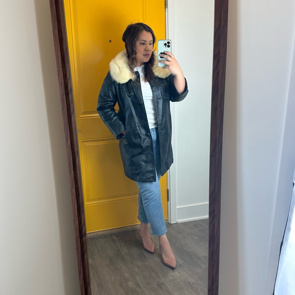 Leather Trench Coat with faux collar
